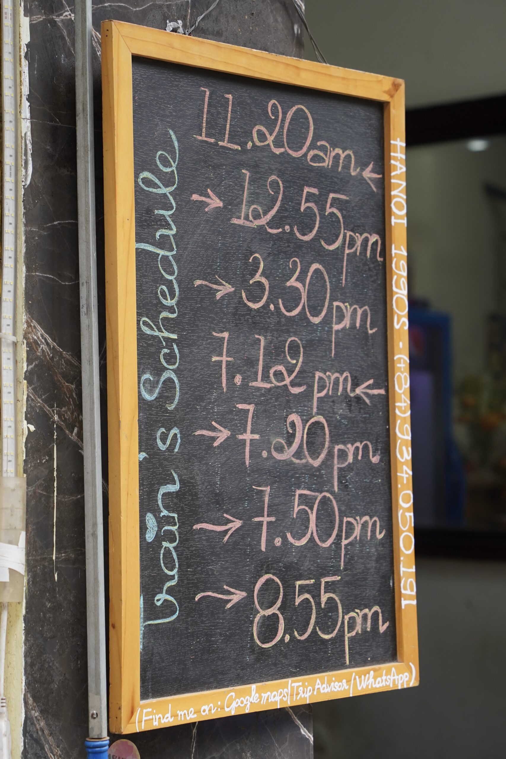 Times for the Trains at train street Hanoi