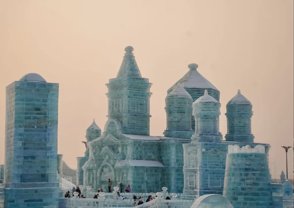 Sunset at Harbin Snow and Ice Festival 2025