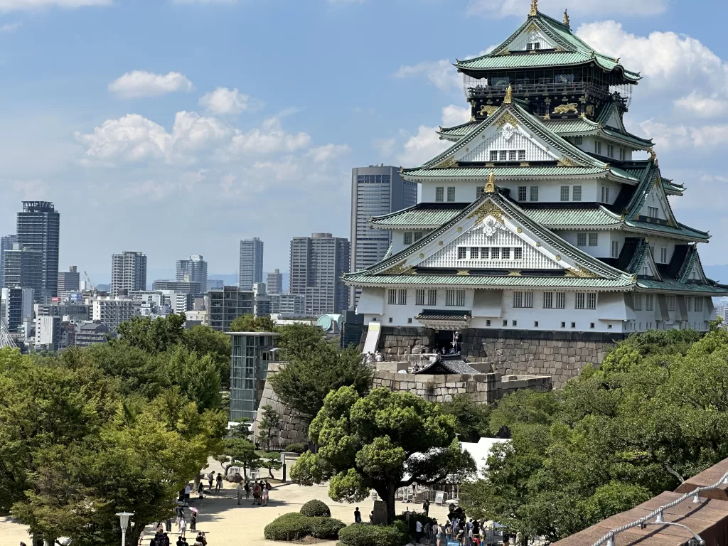 Osaka Castle view from the Blue Bird Rooftop Cafe part of my 2 week Japan itinerary